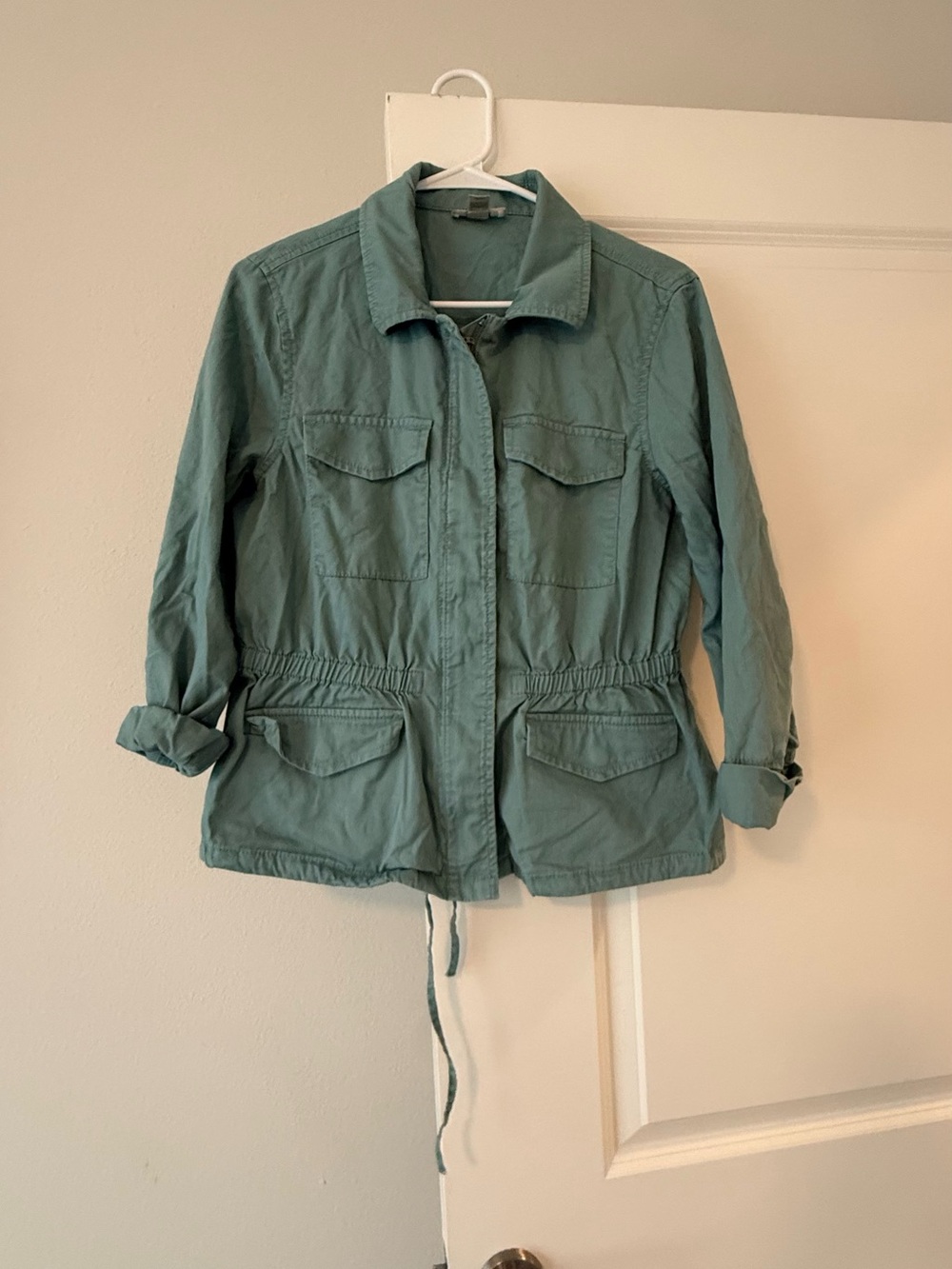 LOFT Sage Green Utility Jacket Size MCinch Waist Military Cargo Anorak Coat❤️ - Picture 4 of 7